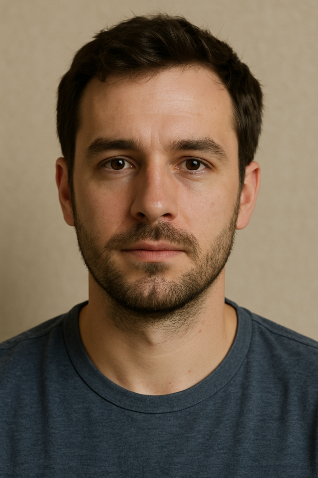 An AI-created image of a white, young male.