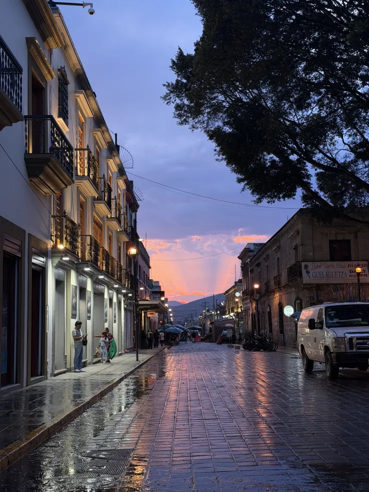 Sun set in the streets of Oaxaca City, Mexico. 