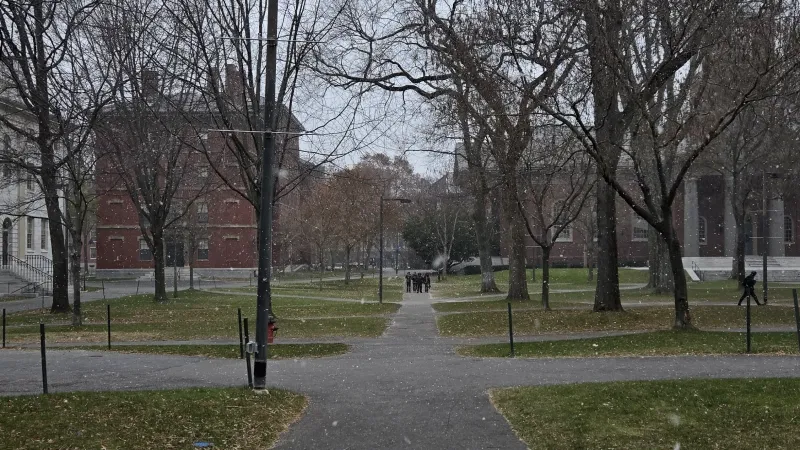 Tercentenary Theatre with snowfall