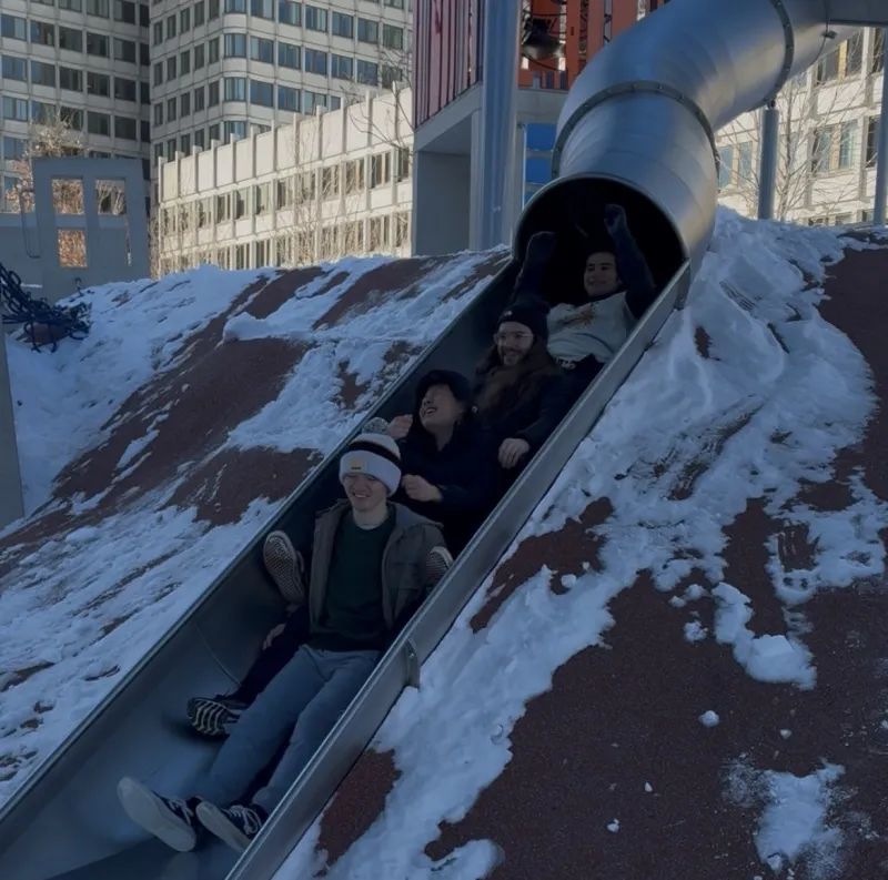 Me and some friends going down the Boston Cop Slide in a chain