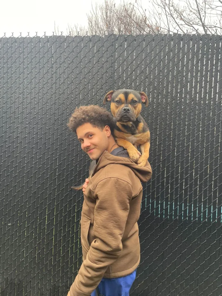 Eli with Dog Sitting on Shoulder