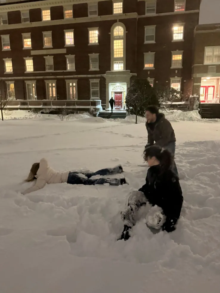 Eli and Friends Having a Snowball Fight