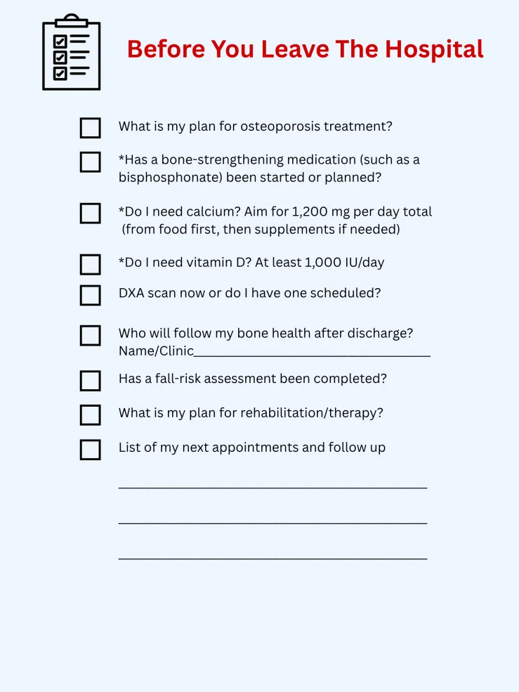 Mafong's checklist for patients leaving the hospital.