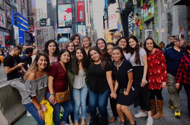 The 2017-2018 board for Latinas Unidas poses in New York City during their retreat.
