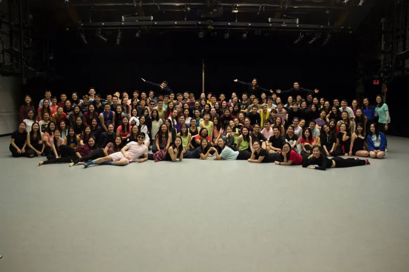 Photograph of every member in the Asian American Dance Troupe