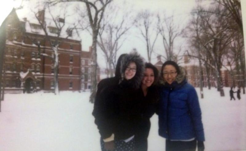 Author with friends in Yard during blizzard