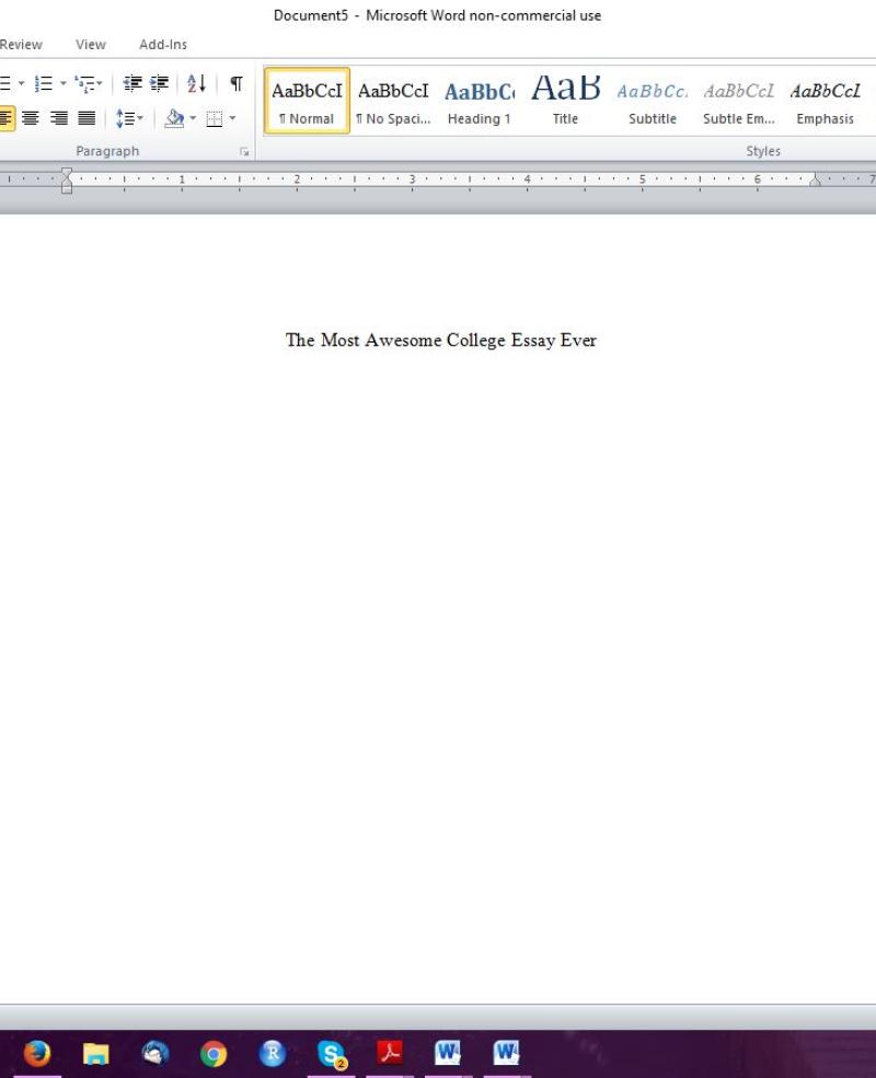 Photograph of blank Microsoft Word document titled "The Most Awesome College Essay Ever"