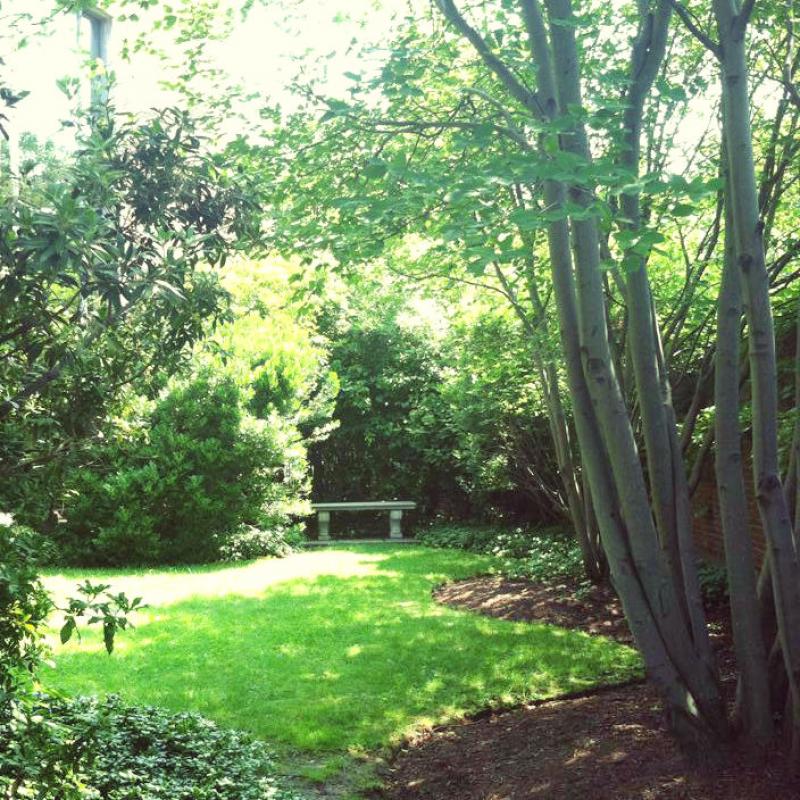 Photograph of Dudley garden located behind Wigglesworth Hall