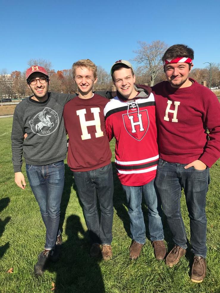 Author with friends in field