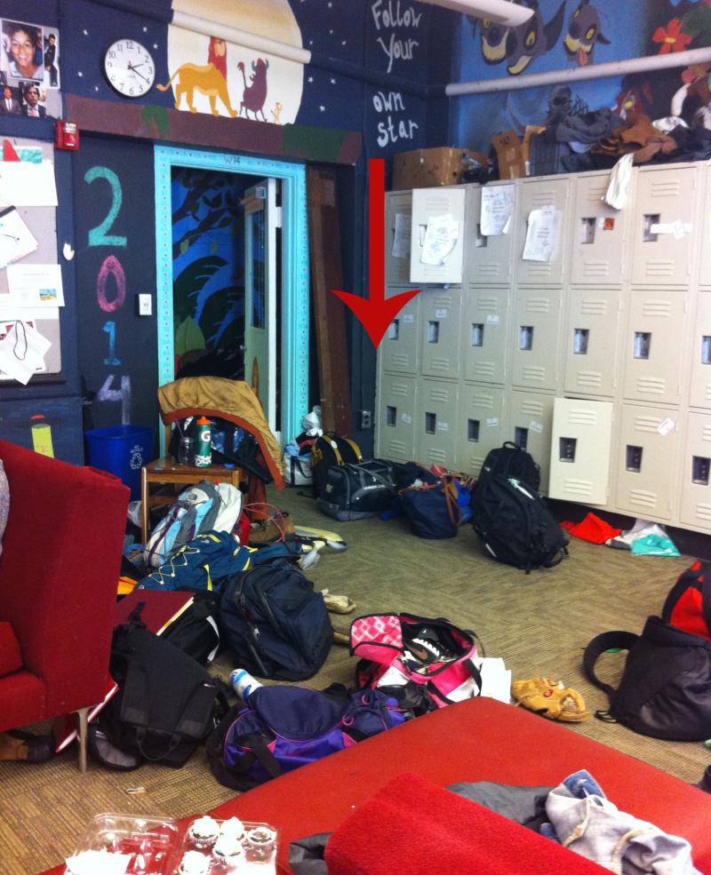 Picture of messy lockers and hallway