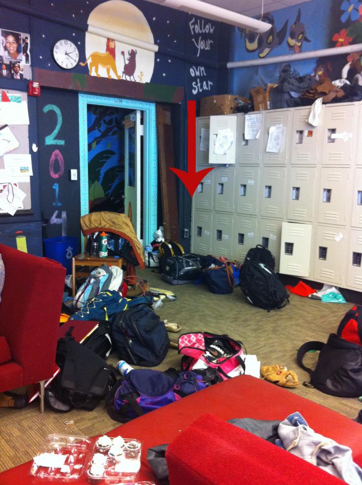 Picture of messy lockers and hallway