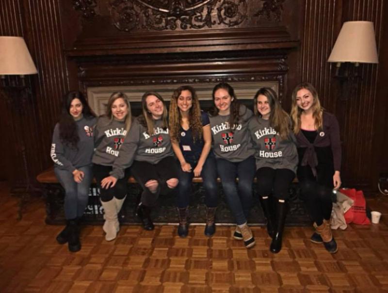 Students on bench in Harvard House