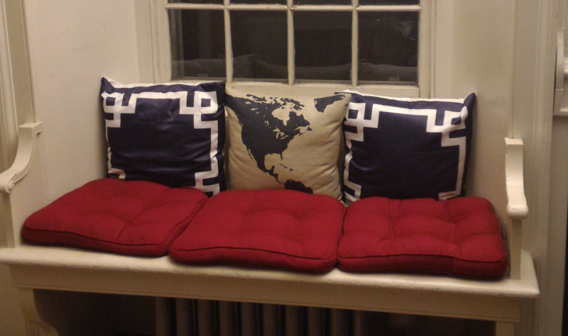 Photograph of author's window seat in her dorm room