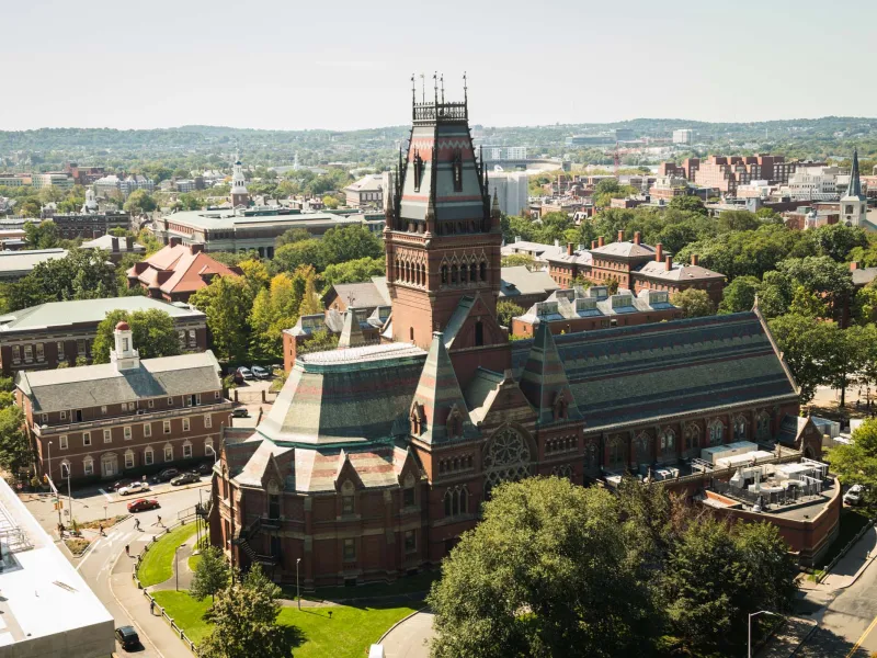Aerial shot of Harvard's Memorial Hall