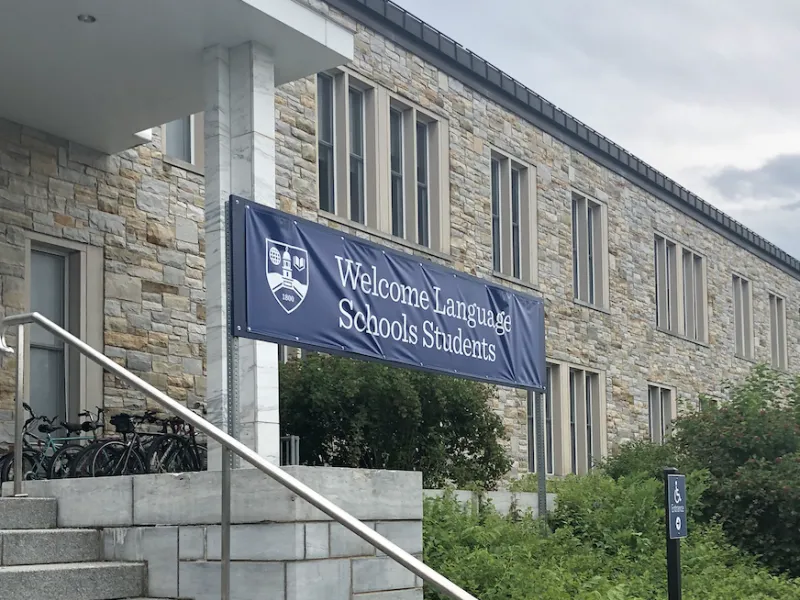 Image of a banner reading "welcome language school students"