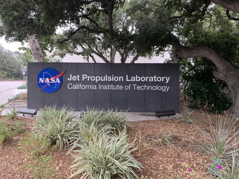 The sign outside to entrance to NASA's Jet Propulsion Laboratory 