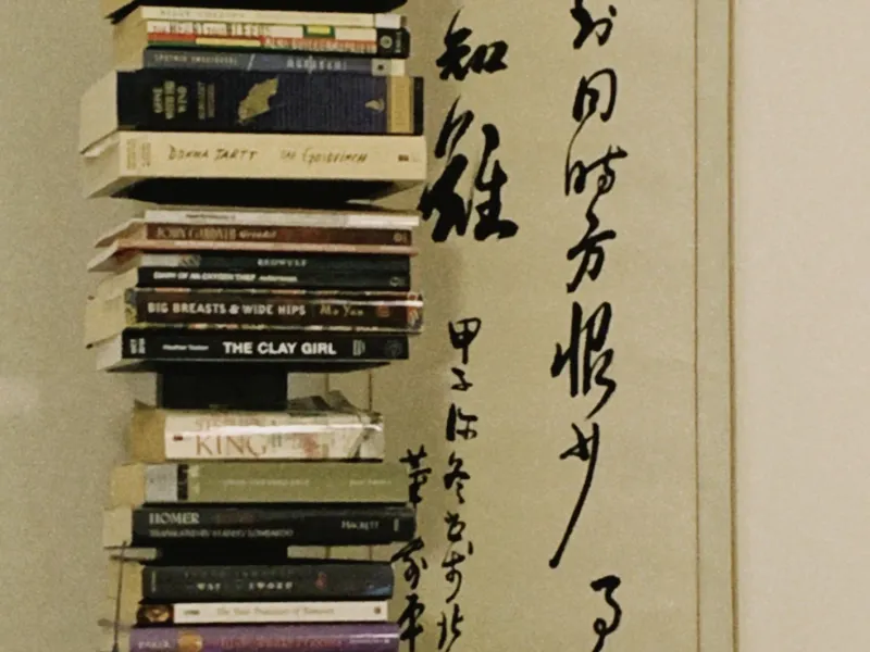  Stack of Books in Front of Painting