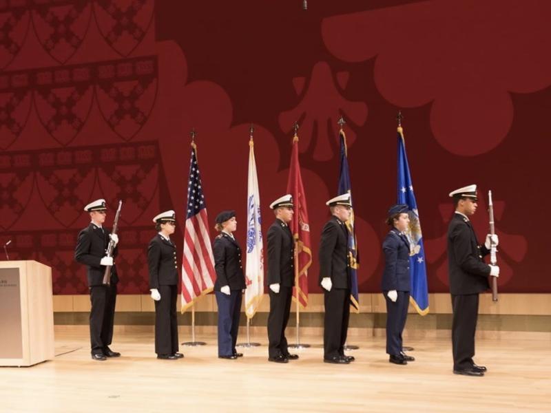 This is a photo of me doing the color guard for the Harvard Business School Veteran's Day Ceremony which ROTC members are invited to attend.
