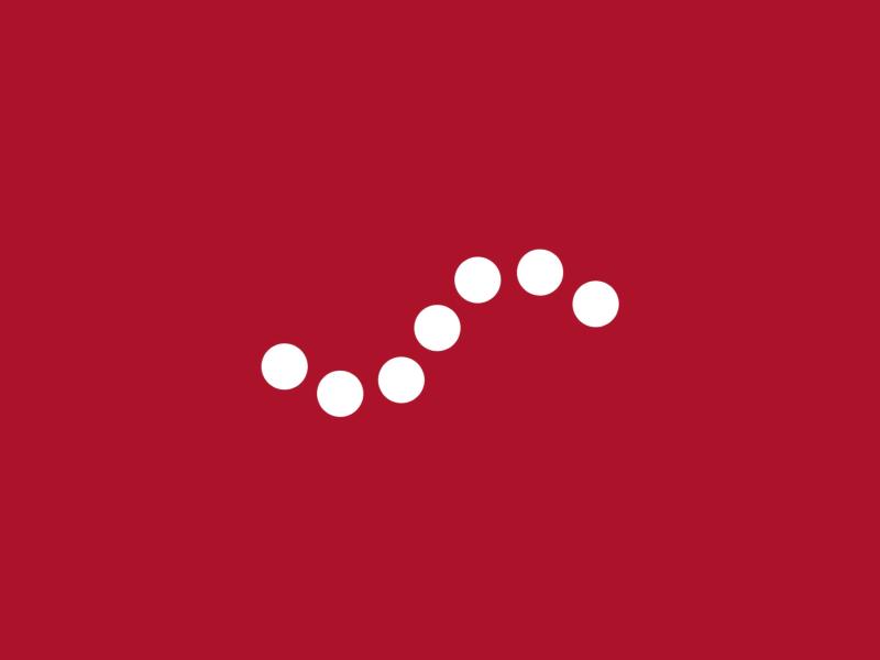 White dots in an "S" shape on a dark red background 