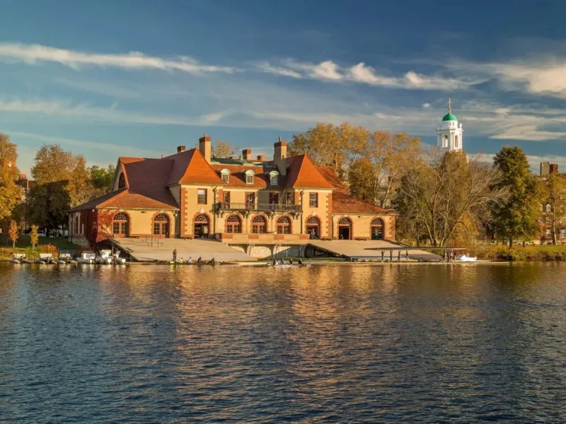 Image of boathouse across the Charles River