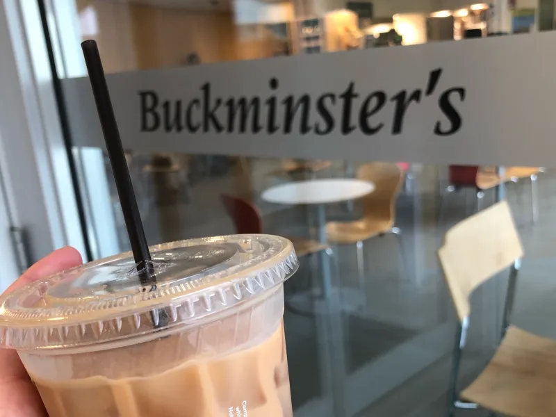 Photo of iced coffee from Harvard's Buckminster's Cafe