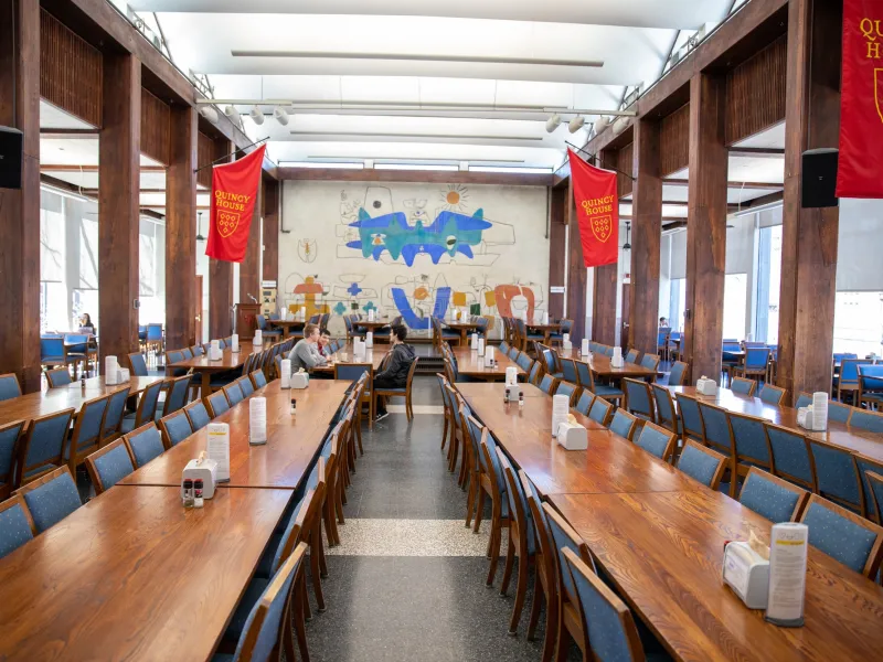 The dining hall in Quincy House, an upperclassmen house