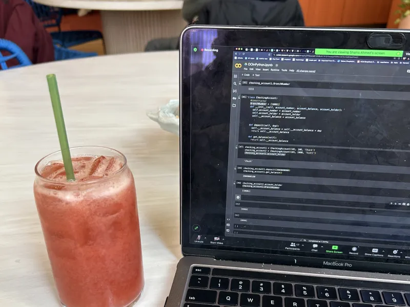 Learning to code in Python with a iced tea from Life Alive Cafe