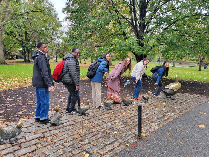 Lizbeth pictured in the Boston Commons with five friends from her Emerging Scholars Program cohort.