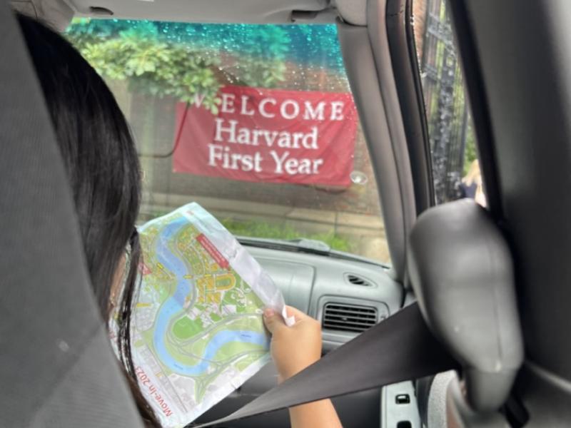 Image of banner reading "Welcome Harvard First Year"