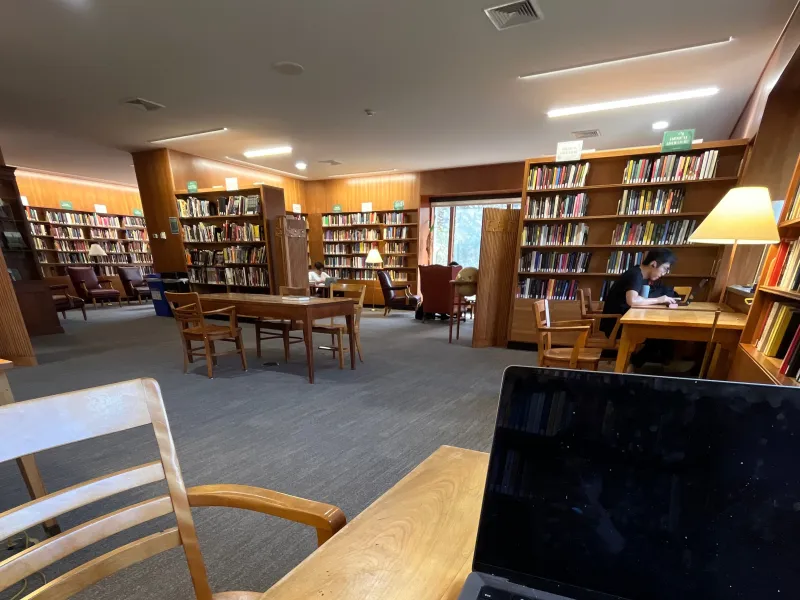 A study room in Lamont Library