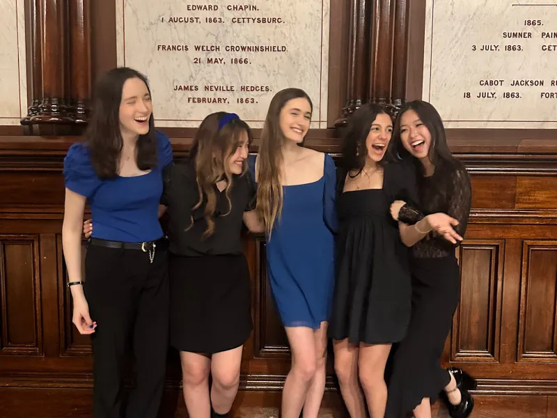 A picture of me and my four friends in a capella