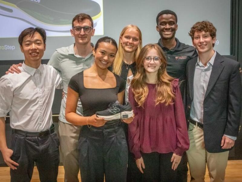 ElectroStep team members Jerry Li, Viktor Bokisch, Kiyana Gallagher, Josefina Biernacki, Leah Lourenco, Ashley Redhead and Andrew Morrissey.