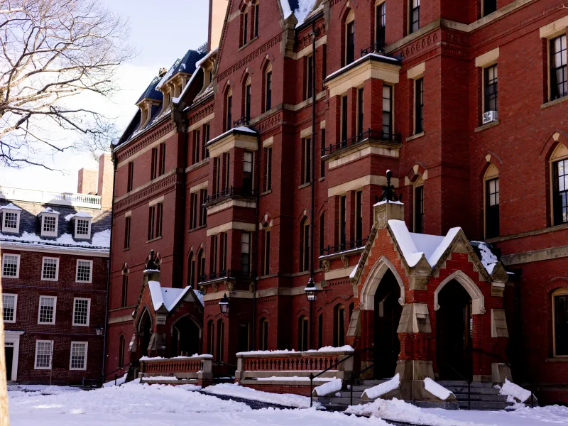 A photo of Harvard campus in the snow