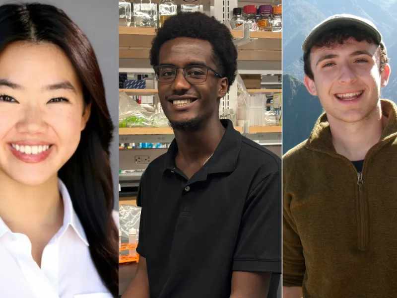 3 separate headshots side by side. From Left to Right: Lauren, Yerosen, Benjamin.
