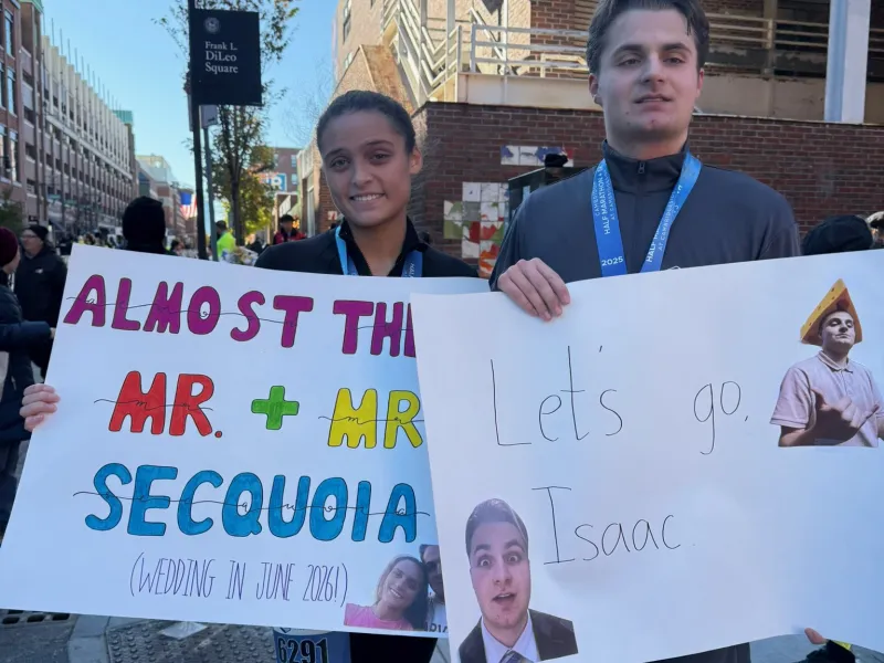 Secquoia and her fiancé after running the Cambridge Half Marathon 