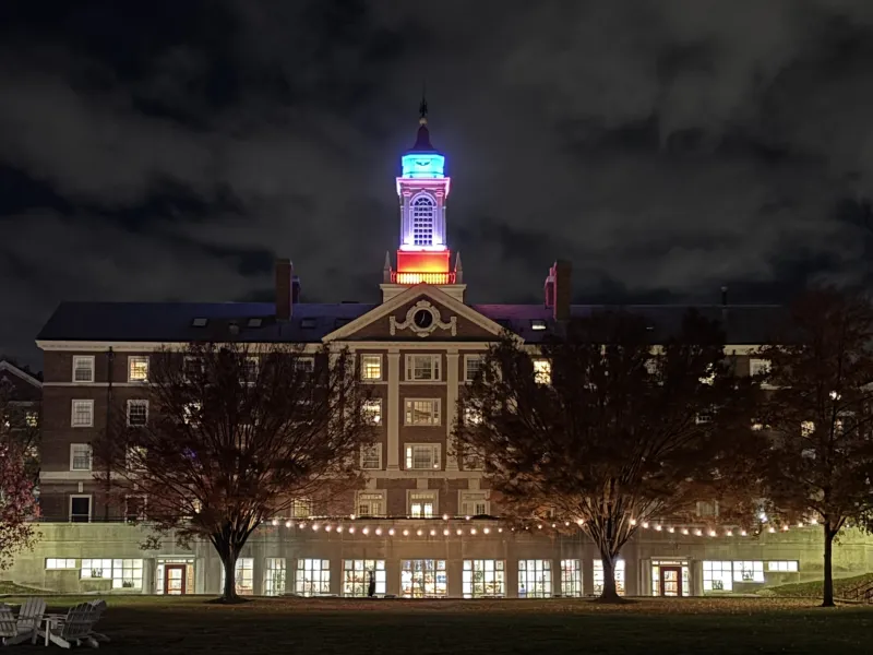 Night View of Pforzheimer House from the Quad Lawn