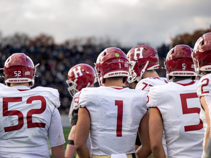 A view of the backs of the Harvard Football teams' jerseys during the game.