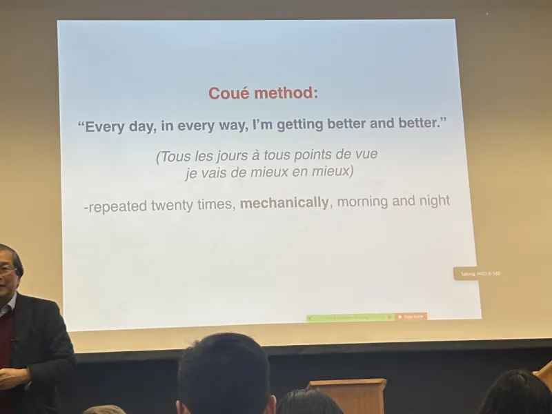 Lecture slide reads "Every day, in every way, I'm getting better and better."
