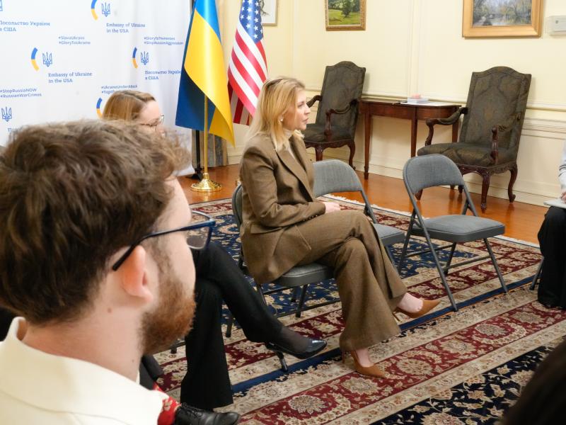 Students listen to words from the Embassy of Ukraine in the USA. 