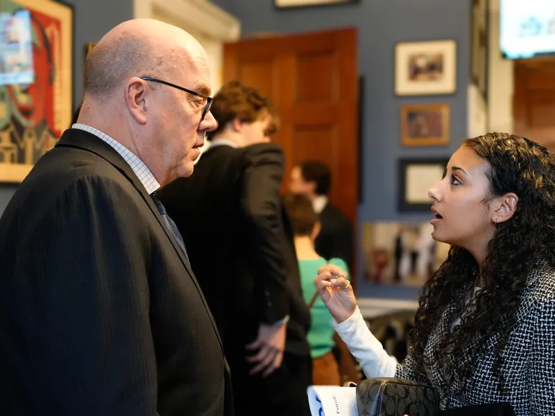 A student speaking to Representative Jim McGovern. 