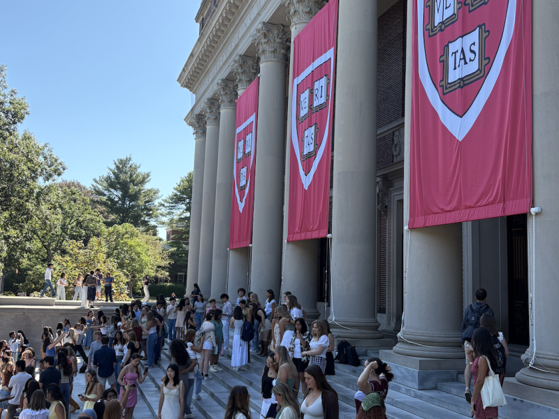 Photo of Widener Steps, the stairs leading up to Harvard's Widener Library building.