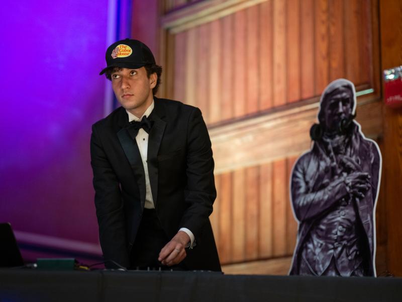 Student DJ Ahmed Eldeeb at the turntable.