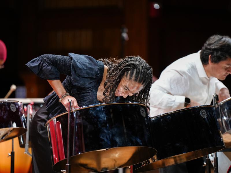 Members of the Harvard College Steelpan Ensemble performing at the 40th Annual Cultural Rhythms Showcase.