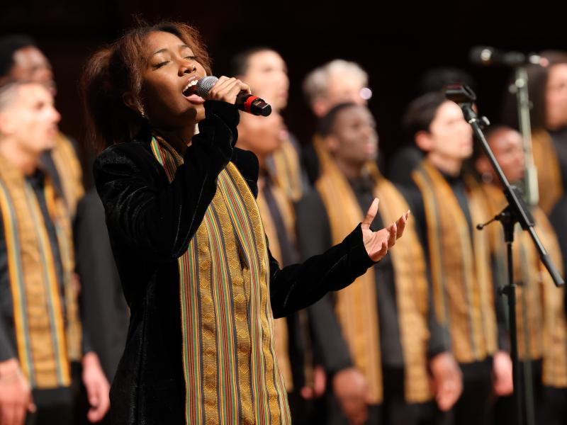 Singers from the Kuumba Singers of Harvard College performing at the 40th Annual Cultural Rhythms Show.