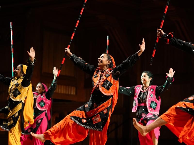 Dancers from Harvard Undergraduate Bhangra performing at the 40th Annual Cultural Rhythms Show.