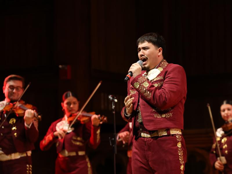 Musicians from Undergraduate Mariachi Veritas de Harvard performing at the 40th Annual Cultural Rhythms Show.