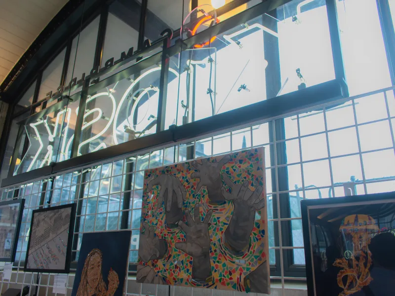 Interior shot of the undergraduate student exhibition at Cambridge Kiosk.