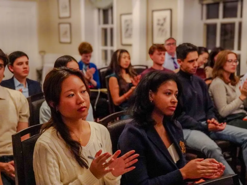 Closeup of students clapping after an Intellectual Vitality event.