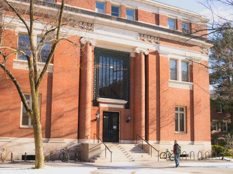 The outside of Emerson Hall in 2026, surrounded by snow.