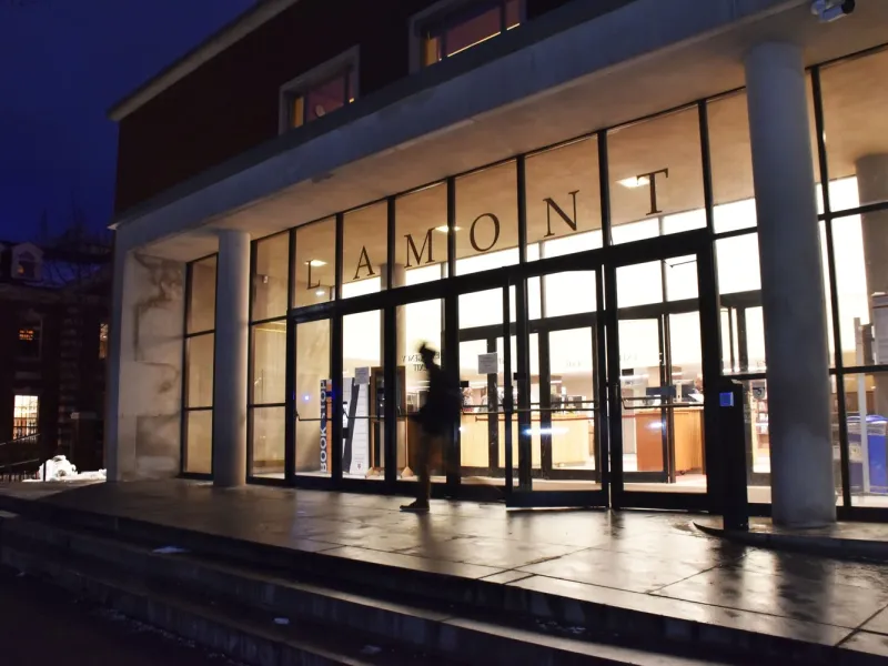 Image of the front of Lamont Library